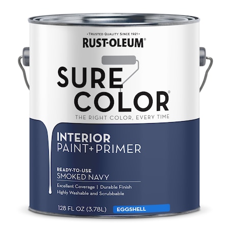 Rust-Oleum Interior Paint/Primer, Eggshell, Water Base, Smoked Navy, 1 gal 380226